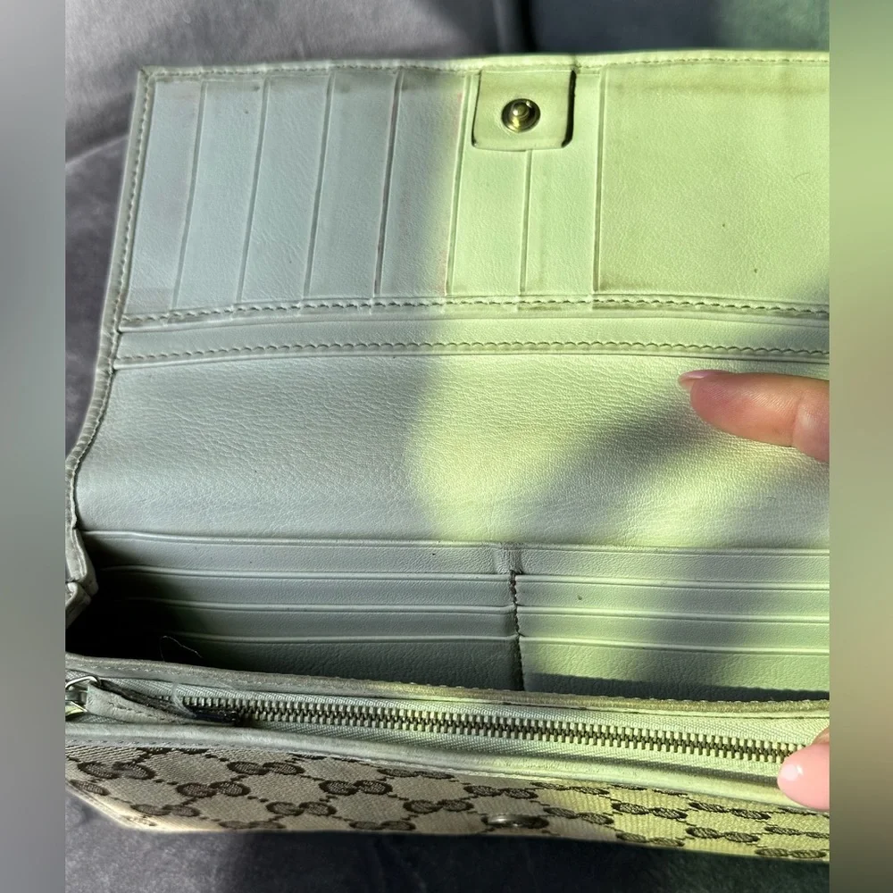 Gucci GG Canvas Continental/Long Wallet — White Leather Silver Hardware Vintage - Picture 11 of 11